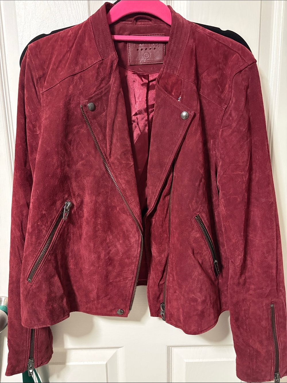 Blank NYC Genuine Suede Burgundy Moto Jacket